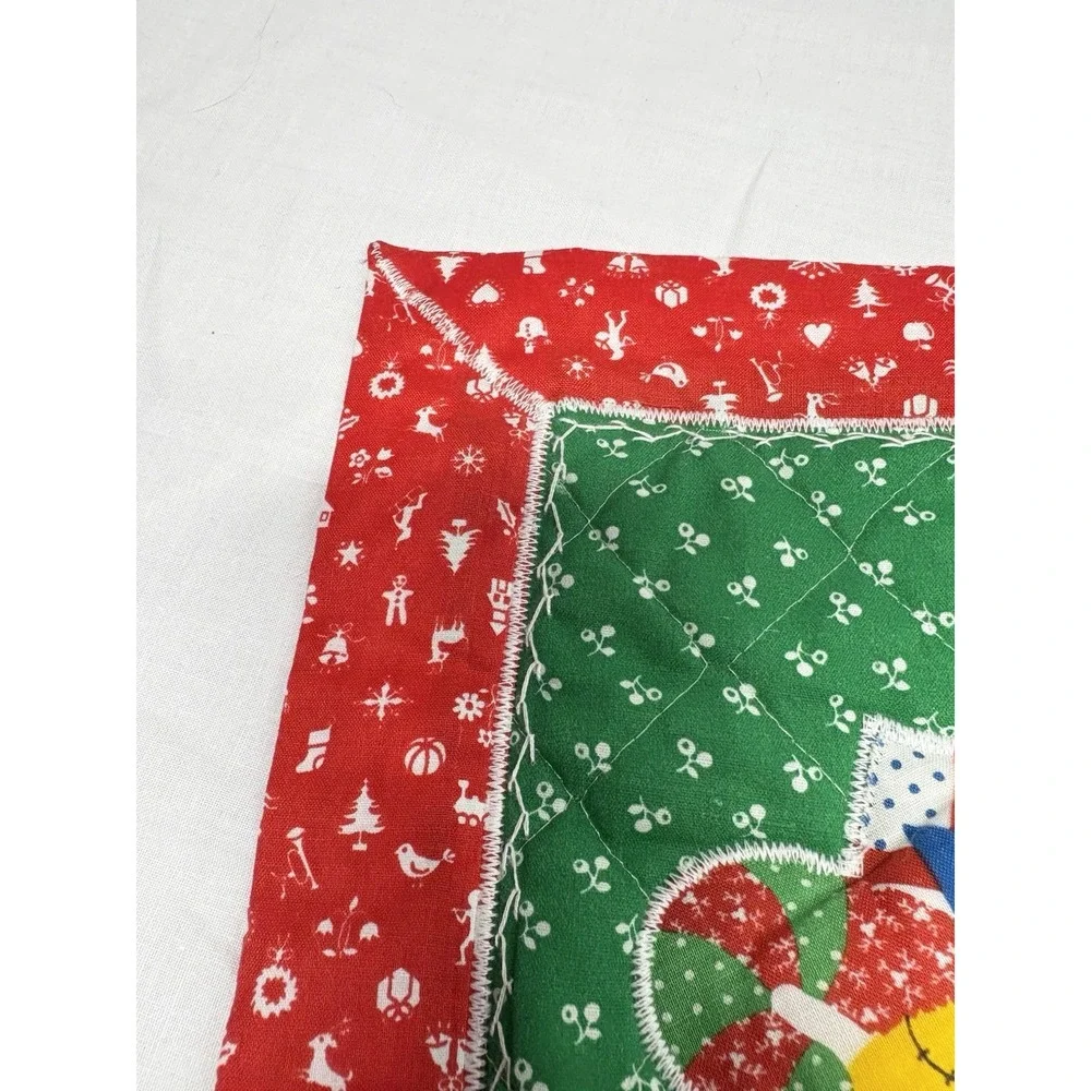 Vintage Handmade Quilted Christmas Wall Hanging‎ Stocking with Clown Appliqué